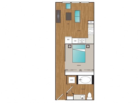 Floor plan for studio, 1 bath, 558 sqft